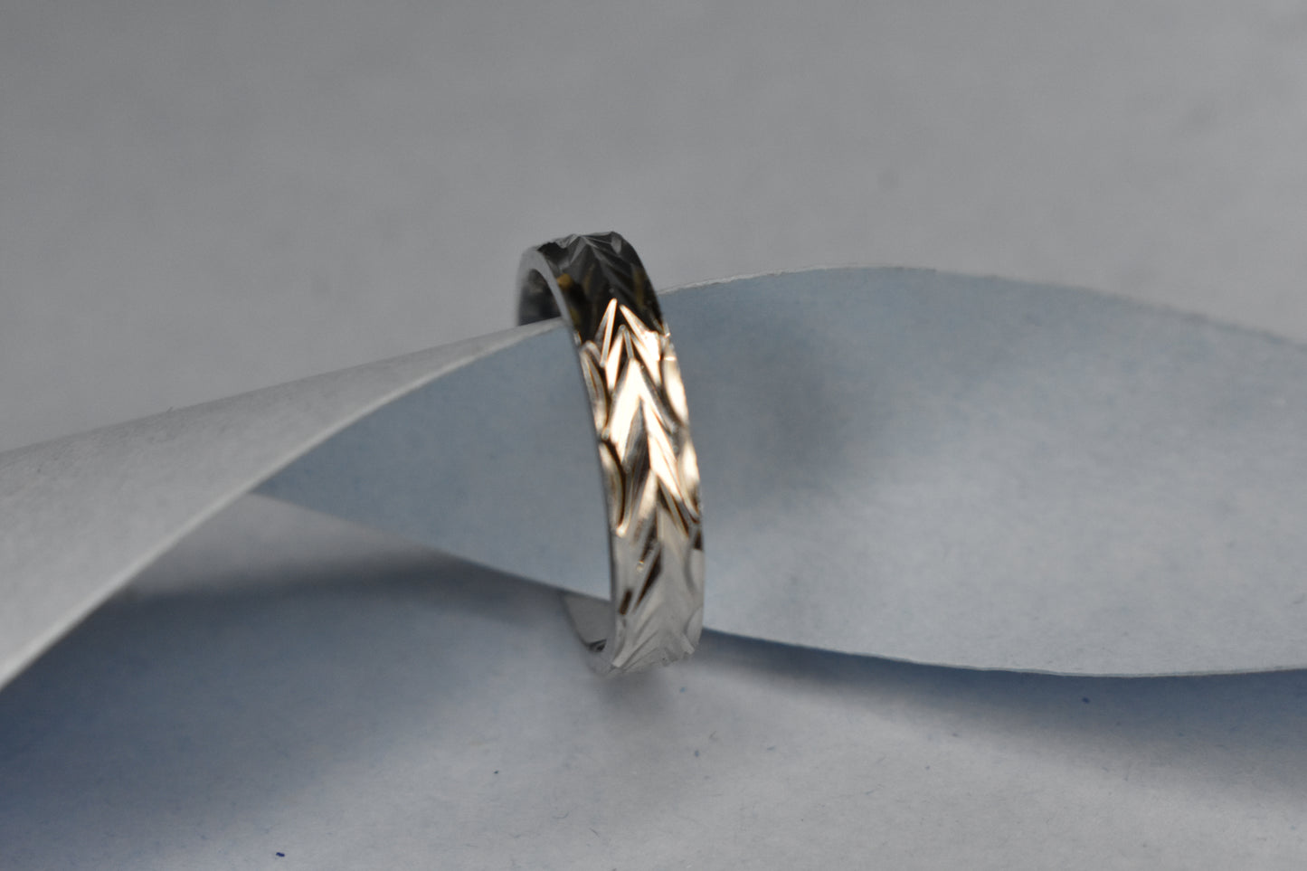 Silver Band with Leaf Impressions