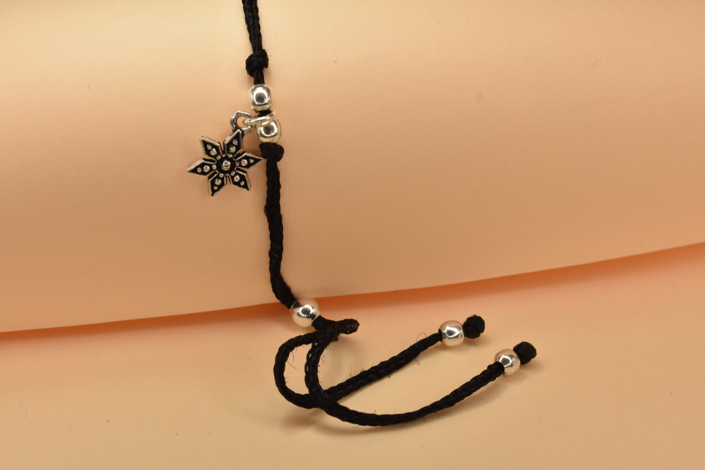 Flower Charm Adjustable Black Thread Anklet