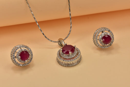 Red Stone Pendant Set with Chain