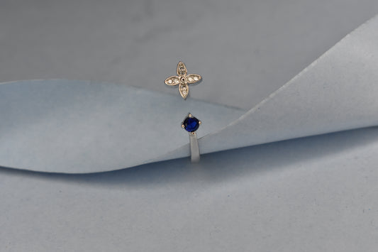Blue Stone and Flower Ring