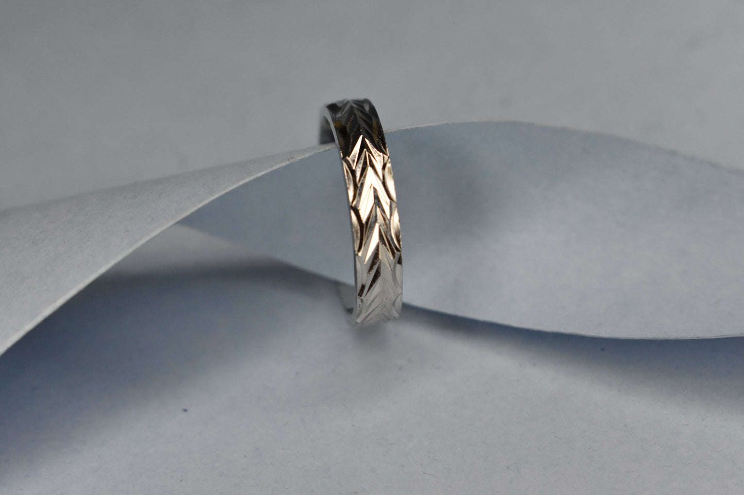 Silver Band with Leaf Impressions