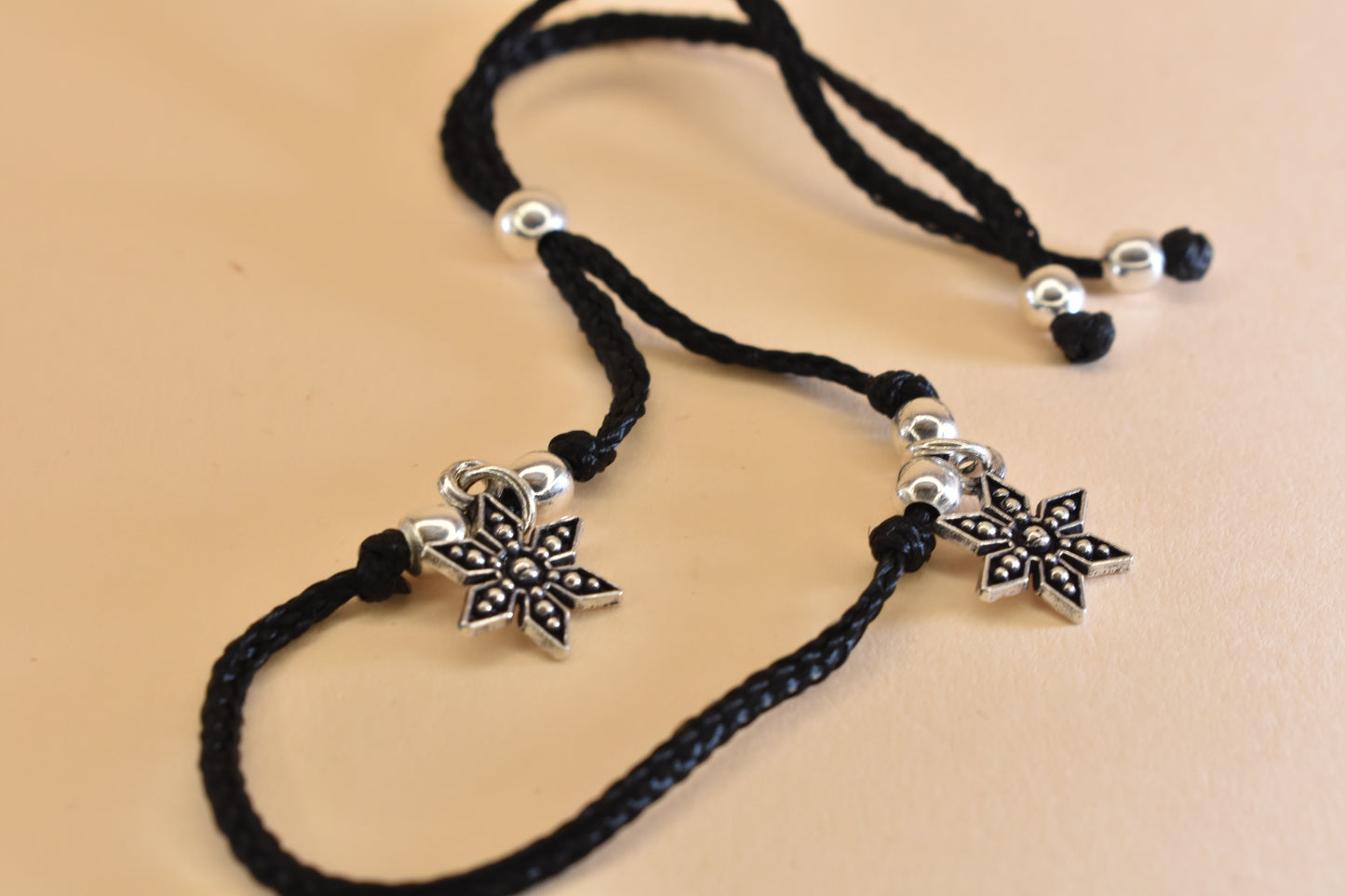 Flower Charm Adjustable Black Thread Anklet