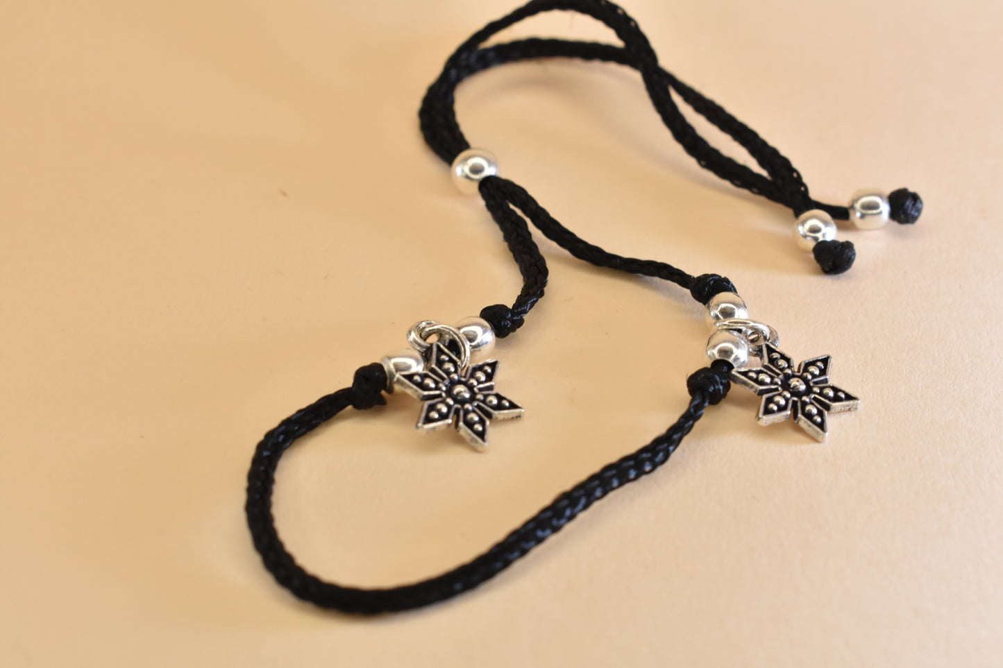 Flower Charm Adjustable Black Thread Anklet