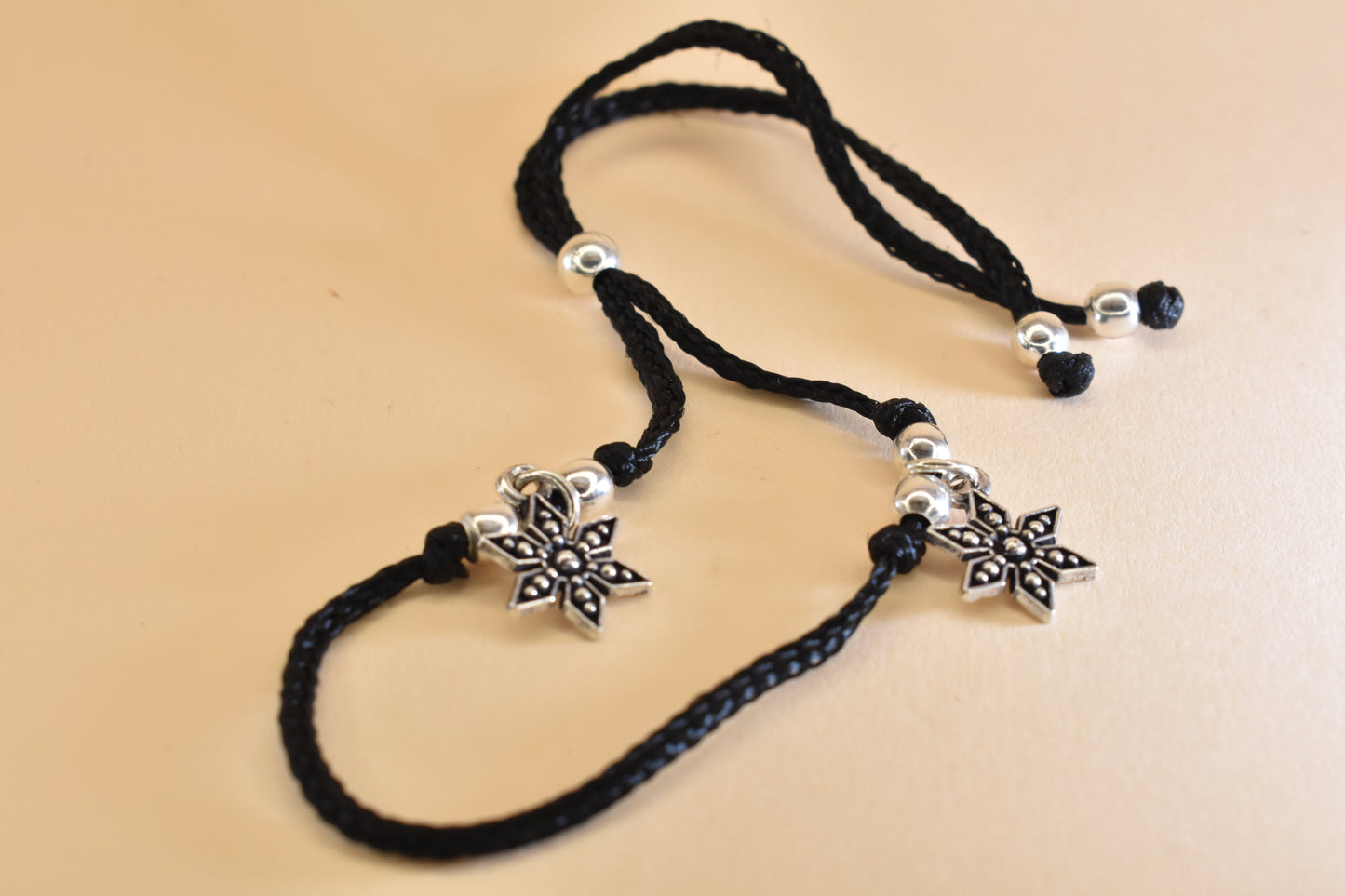 Flower Charm Adjustable Black Thread Anklet