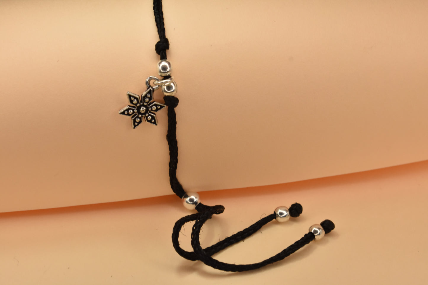 Flower Charm Adjustable Black Thread Anklet