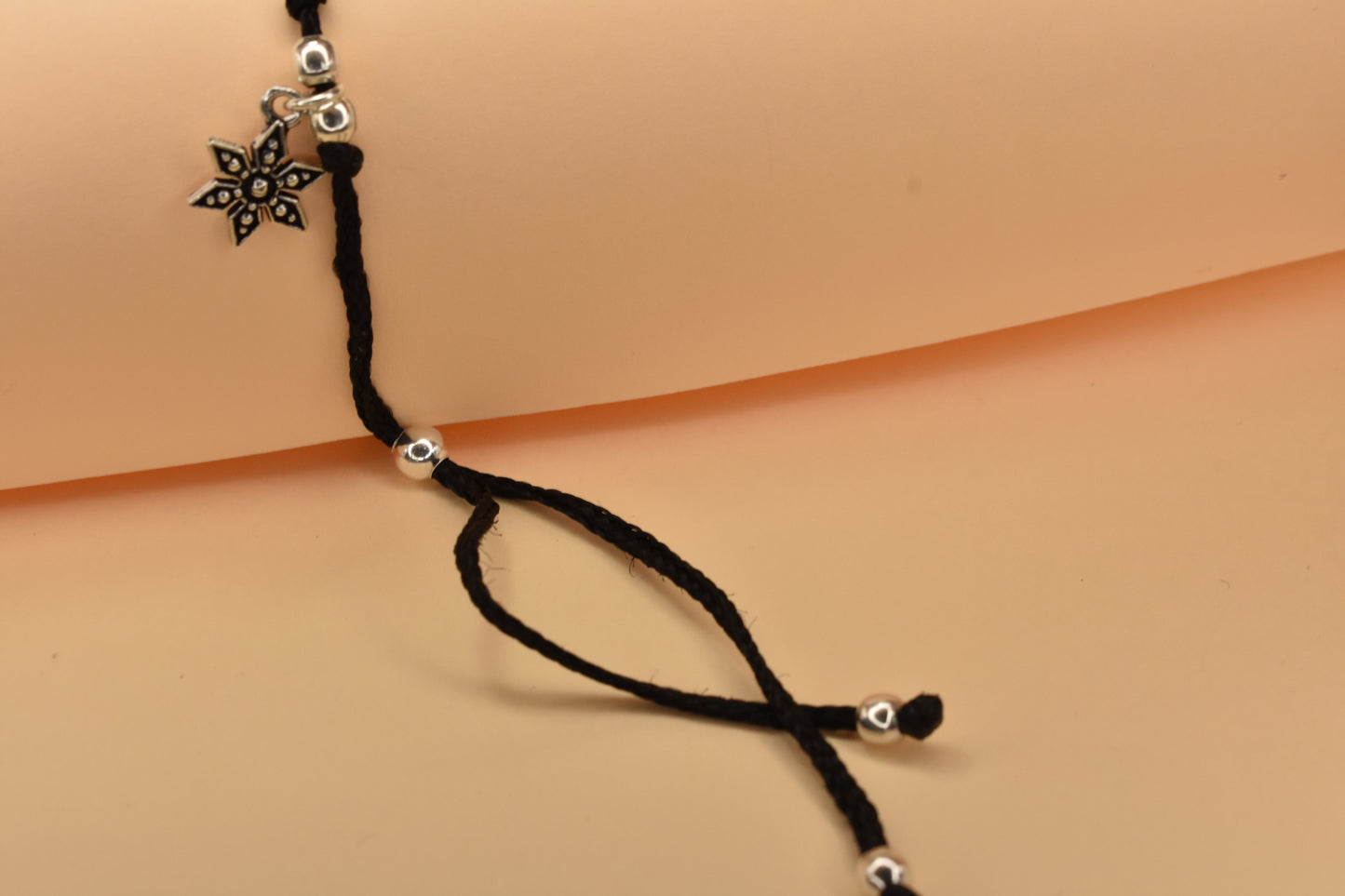 Flower Charm Adjustable Black Thread Anklet